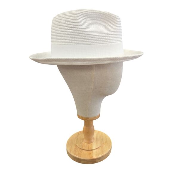 MONTIQUE MENS WHITE WIDE BRIM PINCH FEDORA HAT W/ MATCHING GROSGRAIN RIBBON H42 - Picture 6 of 8